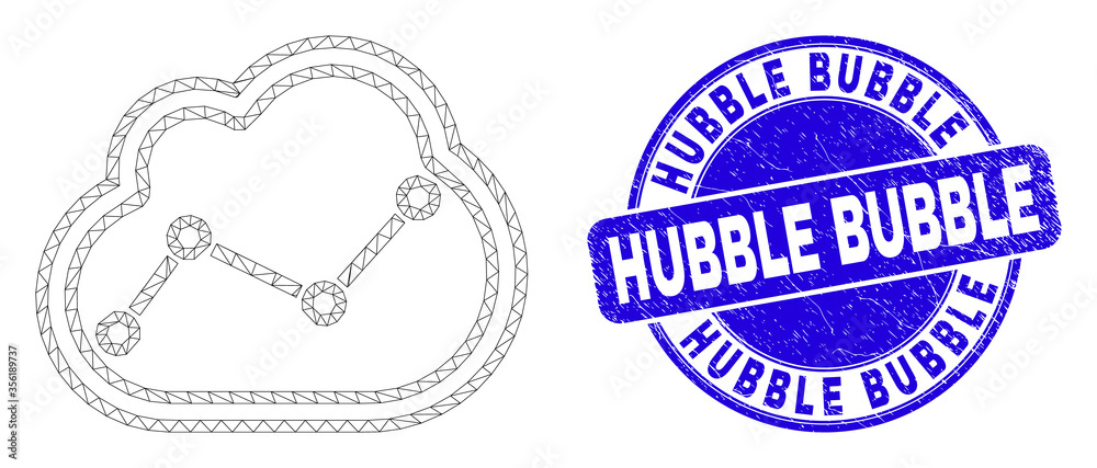 Web mesh chart cloud pictogram and Hubble Bubble seal stamp. Blue vector round textured seal stamp with Hubble Bubble title. Abstract frame mesh polygonal model created from chart cloud pictogram. Web mesh chart cloud pictogram and Hubble Bubble seal stamp. Blue vector round textured seal stamp with Hubble Bubble title. Abstract frame mesh polygonal model created from chart cloud pictogram.