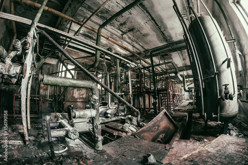 The interior of an old abandoned factory