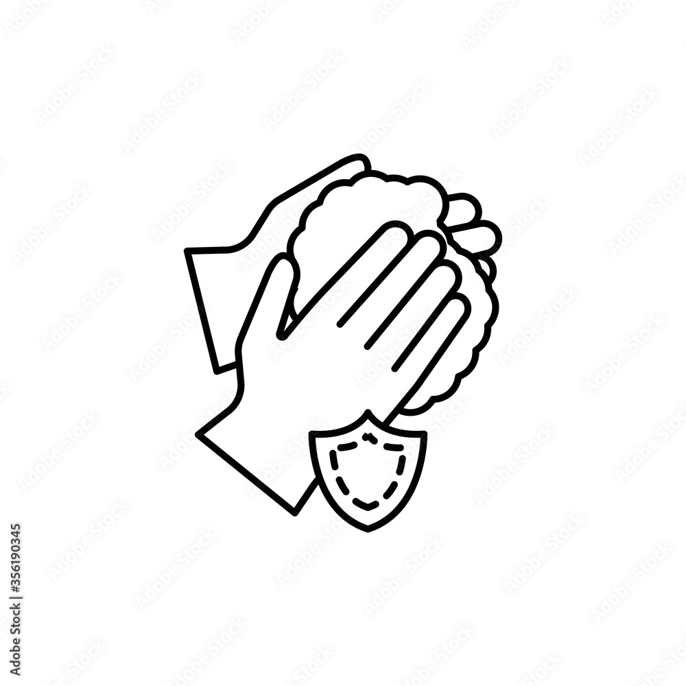 Shield, washing, hand icon. Simple line, outline vector elements of viral pandemic icons for ui and ux, website or mobile application Shield, washing, hand icon. Simple line, outline vector elements of viral pandemic icons for ui and ux, website or mobile application