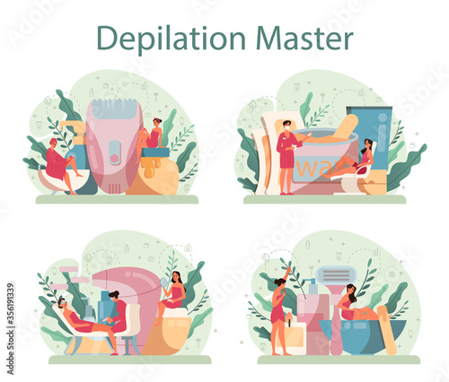 Depilation and epilation concept set. Hair removal methods idea.
