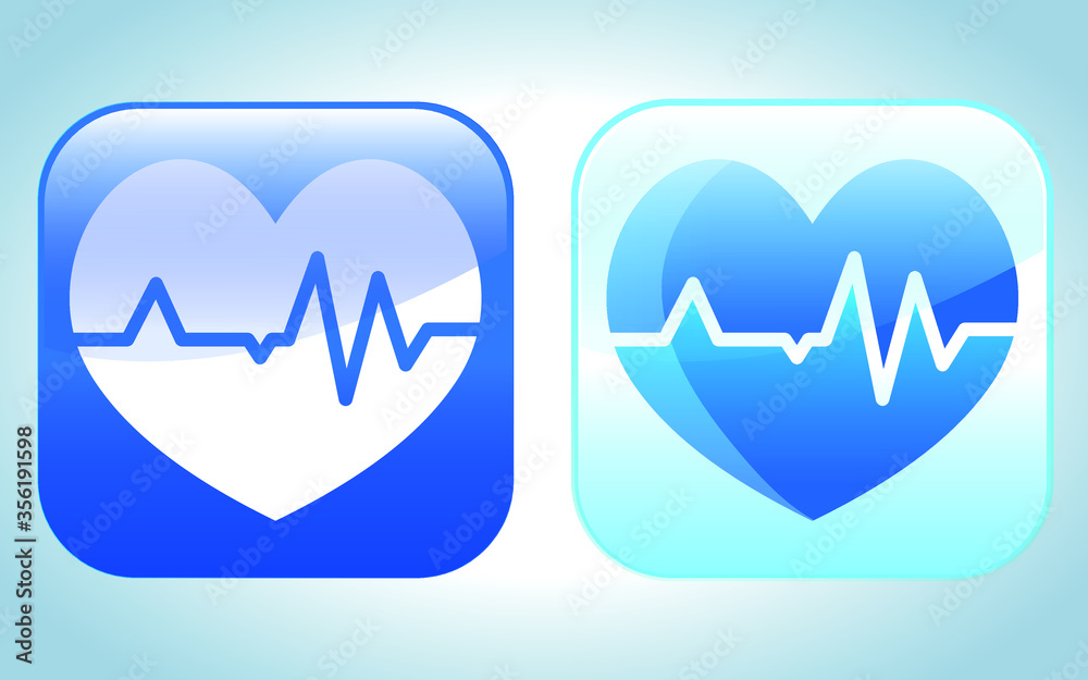 Two versions of heart icon with a ECG pattern in ocean blue colour. Two icons are Square shaped and in EPS 10. Two versions of heart icon with a ECG pattern in ocean blue colour. Two icons are Square shaped and in EPS 10.