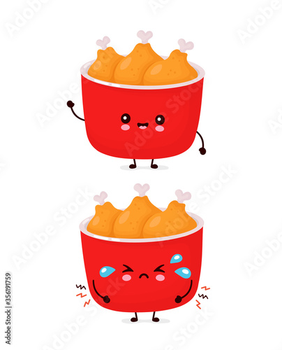 Cute happy and sad funny fried chicken bucket