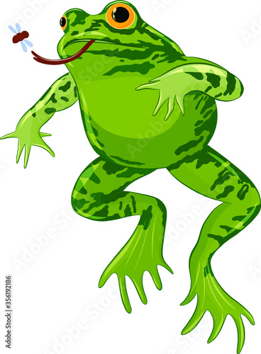 frog with his tongue out eating a fly