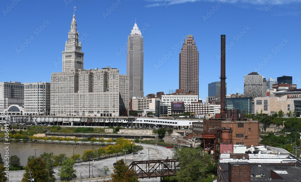 Cleveland, Ohio, USA downtown city skyline in the daytime.