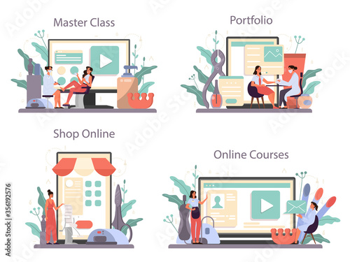 Manicurist service online service or platform set. Beauty salon worker.