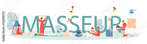 Massage and masseur typographic header concept. Spa procedure