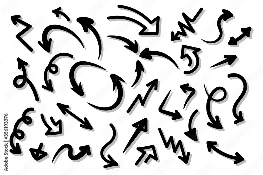 Arrow set. Vector abstract black hand drawn arrows set on white background. Arrow set. Vector abstract black hand drawn arrows set on white background.