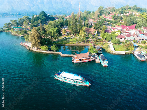 The beautiful aerial view of Lake Toba. Lake Toba is one of the tourist destinations in North Sumatra, Indonesia.