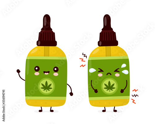 Cute happy and sad funny cannabis CBD oil bottle