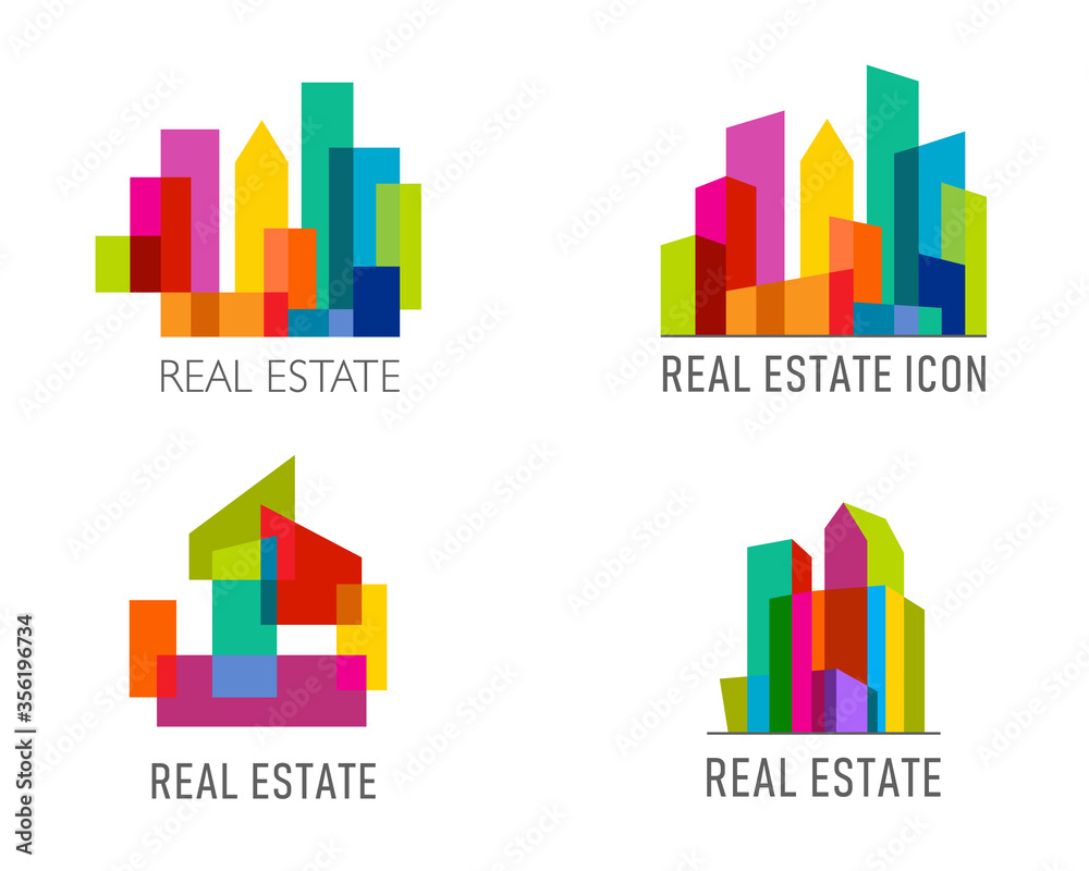 Skyscraper sign. Real estate agency abstract logo. Template logo, symbol, sign, icon multicolored architecture. Colorful creative design idea for logo. Graphic concept for building company. Vector.