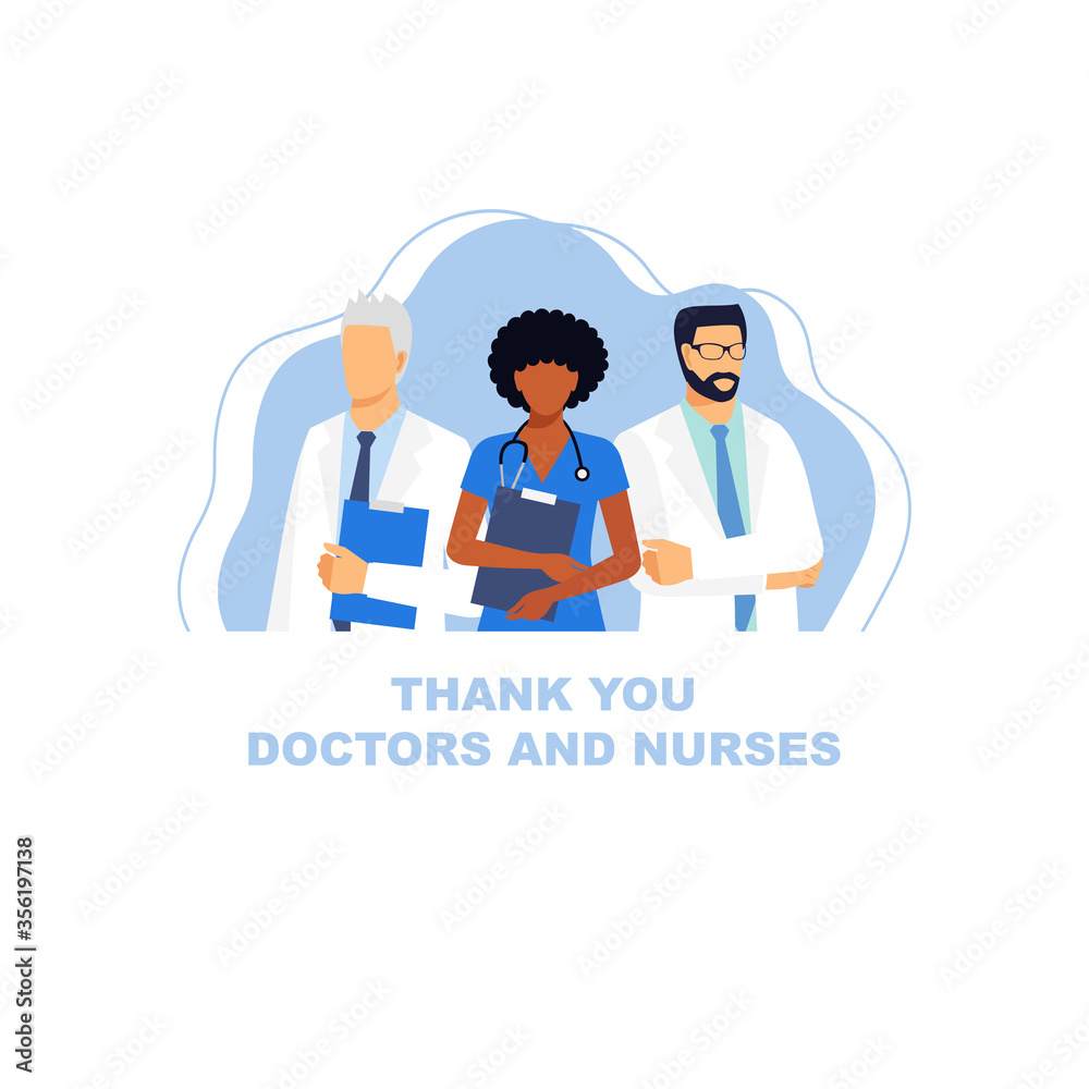 Doctors and nurses in a dressing gown with a stethoscope isolated on a white background. Doctor without a face. vector illustration. 