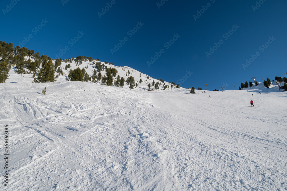 Ski slope on mountain Acherkogel in Oetztal