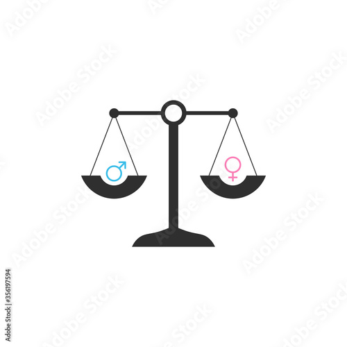 Scale in equilibrium with male and female icons showing an equality and perfect balance between the sexes. Stock Vector illustration isolated on white background.
