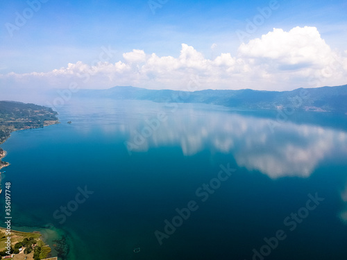 The beautiful aerial view of Lake Toba. Lake Toba is one of the tourist destinations in North Sumatra, Indonesia.