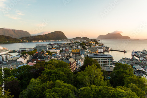 Gdansk, Poland - Juny, 2019: Alesund is a port and tourist city at the entrance to the Geirangerfjord. Cityscape image of Alesund at dawn. © F8  \ Suport Ukraine