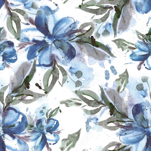 Watercolor Flowers Seamless Pattern