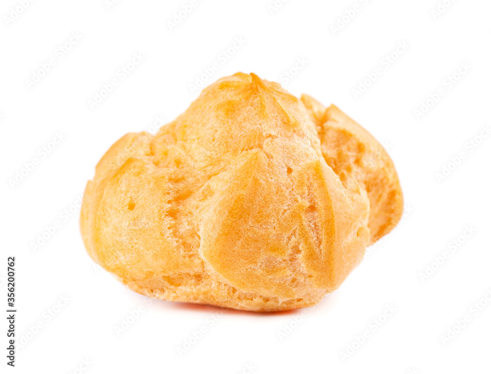 Homemade profiteroles with cream,isolated on a white background. Fresh baked golden profiterole. Custard cake. Homemade profiteroles with cream,isolated on a white background. Fresh baked golden profiterole. Custard cake.