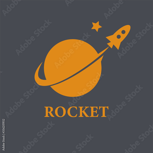 Rocket sign start up into space to a star from the orbit of the planet earth. Abstract logo template, icon, pictogram, identity for business. A symbol of moving forward to the intended goal. Vector.