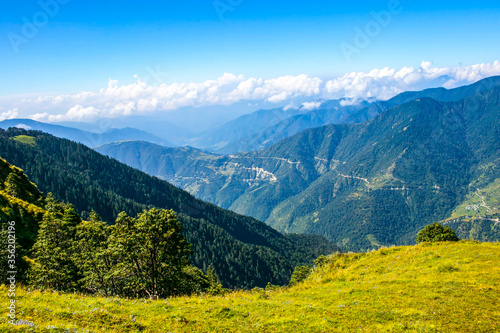 Magical green mountains of Roopkund, Uttarakhand, India. 