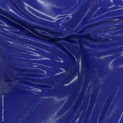 Abstract and shiny luxury silk cloth in shape of liquid wave with folds. Satin or velvet material background in popular Phantom Blue color. 3d illustration