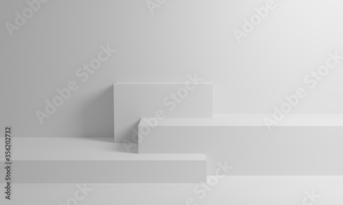 White and blue booth 3D rendering background wall, can be used for banner design items display background