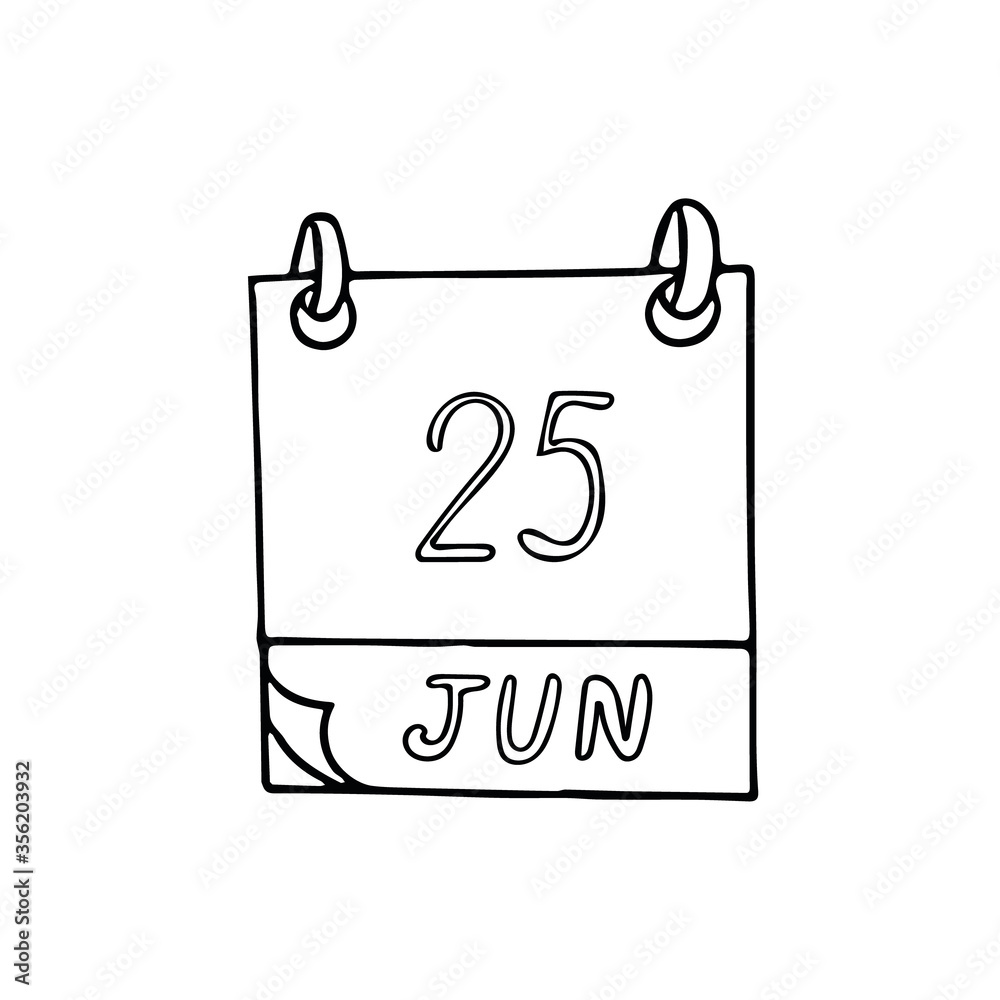 calendar hand drawn in doodle style. June 25. Day of the Seafarer, date. icon, sticker, element for design planning, business holiday calendar hand drawn in doodle style. June 25. Day of the Seafarer, date. icon, sticker, element for design planning, business holiday