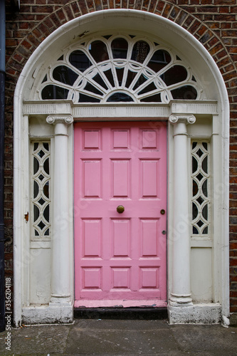 Colorful georgian doors in Dublin, Ireland. Historic doors in different colors painted as protest against English King George legal reign over the city of Dublin in Ireland