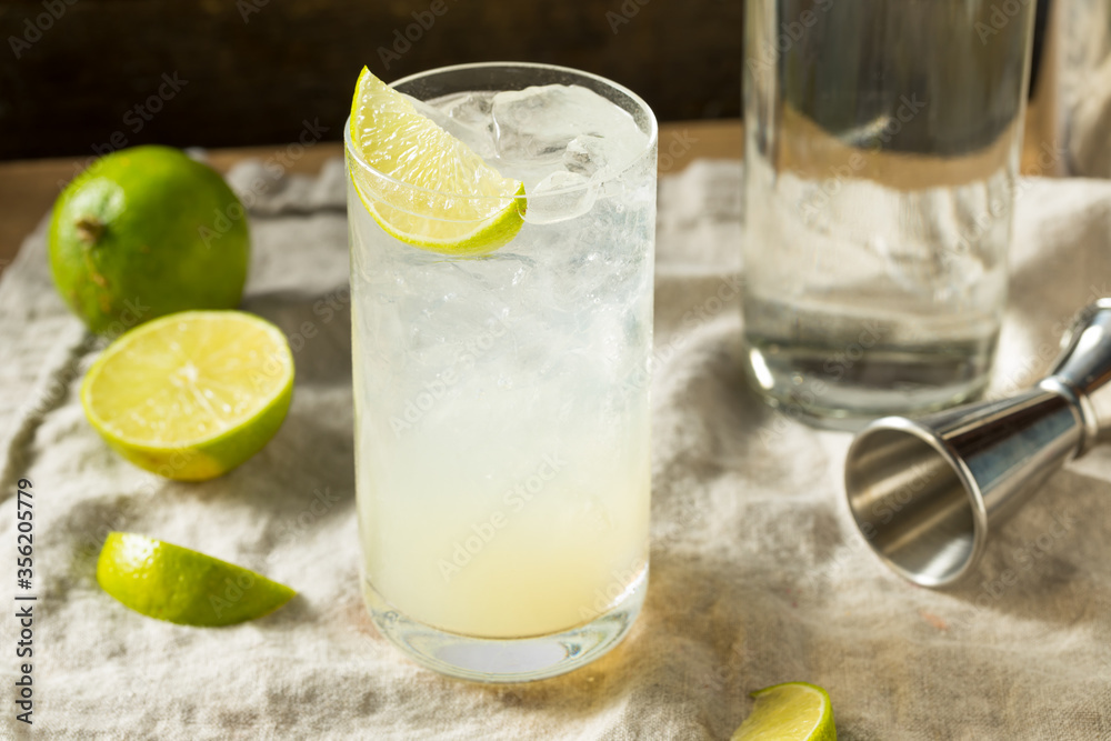 Boozy Alcoholic Lime Gin Rickey Cocktail