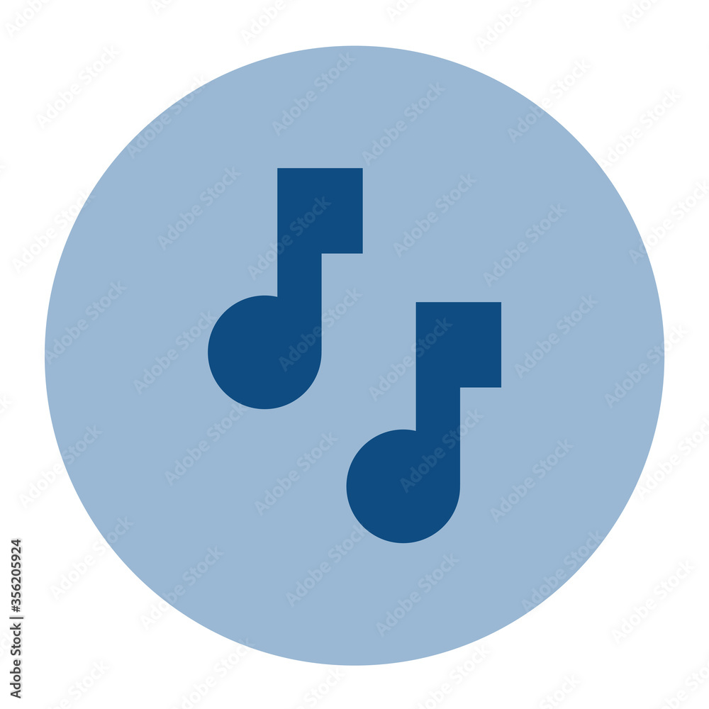 Round icon with two musical notes. Vector illustration on the theme of audio and sound. Round icon with two musical notes. Vector illustration on the theme of audio and sound.