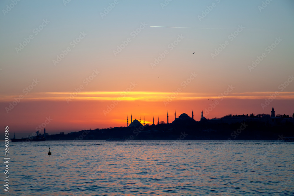 A View of sunset on Historical Peninsula of Istanbul, Turkey