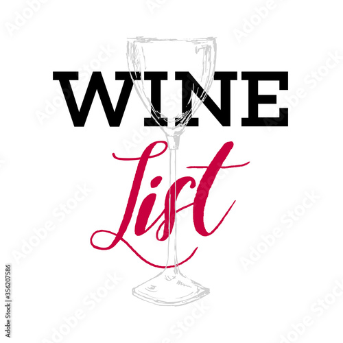 Wine list design template - vector card with glasses. Wine menu banner, red and white poster. Hand-drawn illustration with doodle cartoon style