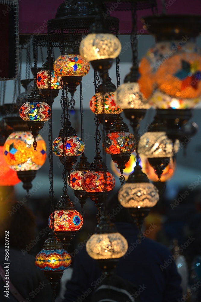 Traditional oriental handmade lanterns on the market in souvenir shop