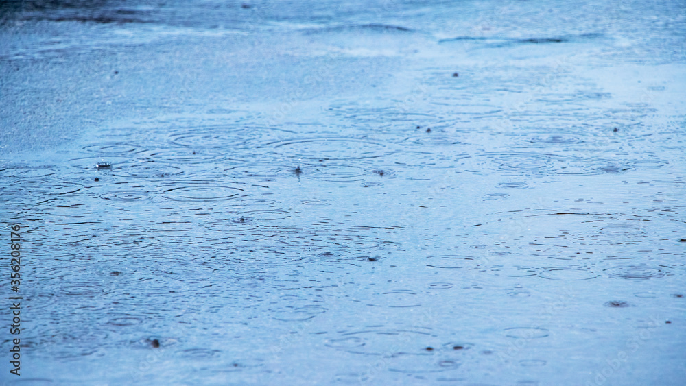 Puddle with raindrops and circles on the water, background puddle rain Puddle with raindrops and circles on the water, background puddle rain