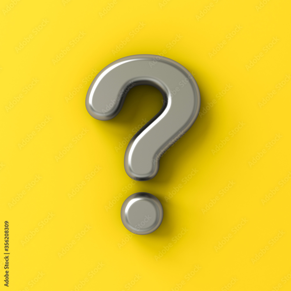 Metal silver question mark isolated on yellow color background with shadow 3D rendering Metal silver question mark isolated on yellow color background with shadow 3D rendering