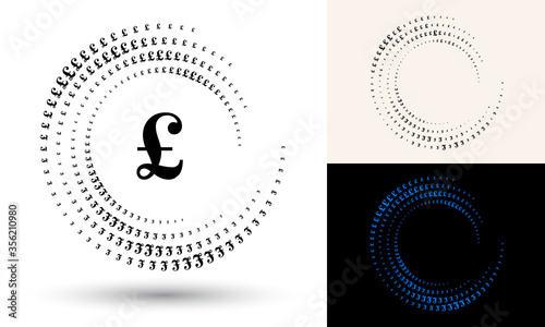 Halftone pound sign in circle form. Round logo or icon. Vector frame as design element. In center is the repeated element.