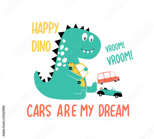 Cute dinosaur  vector illustration for t-shirt design with slogan. Vector illustration design for fashion fabrics, textile graphics, prints.