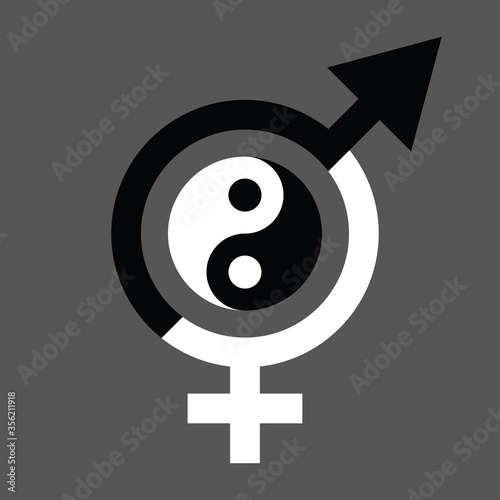 Vector gender equal sign icon. Men and women equality concept icon black and white color with yin yang symbol isolated. Female and male sex symbol illustration