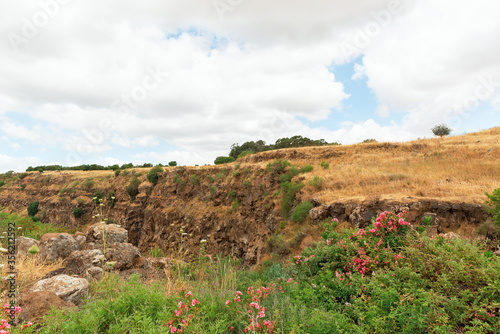 landscape on the Golan Heights against the blue sky