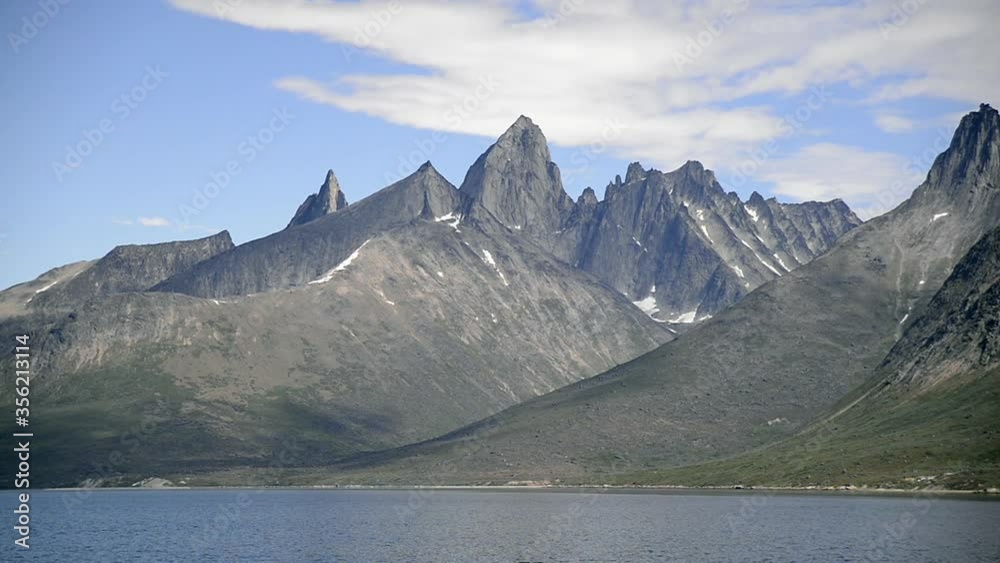 WS POV Mountains seen from Tasermiut fjord / Tasermiut, Kujalleq, Greenland WS POV Mountains seen from Tasermiut fjord / Tasermiut, Kujalleq, Greenland