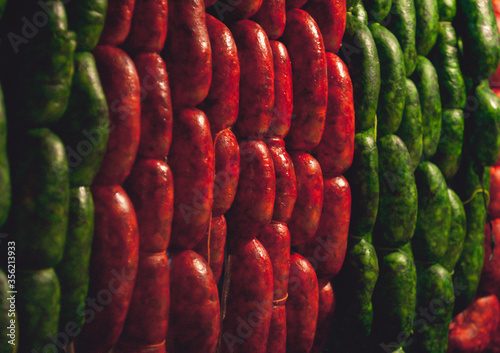 Authentic Mexican chorizo sausage in a market