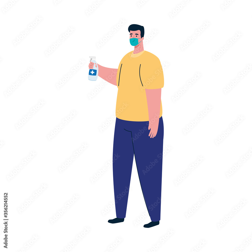 man avatar with mask and hands sanitizer design of medical care and covid 19 virus theme Vector illustration man avatar with mask and hands sanitizer design of medical care and covid 19 virus theme Vector illustration
