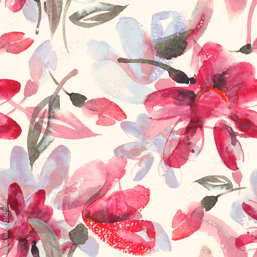 Watercolor Flowers Seamless Pattern