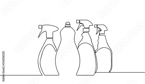 Vector detergent bottles or containers, detergents, cleaning supplies line drawing. Set of detergent bottles or containers, cleaning supplies, washing powder icon. covid-19 respond.