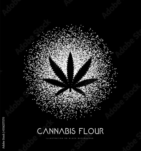 Cannabis flour with leaf. Vector illustration on black