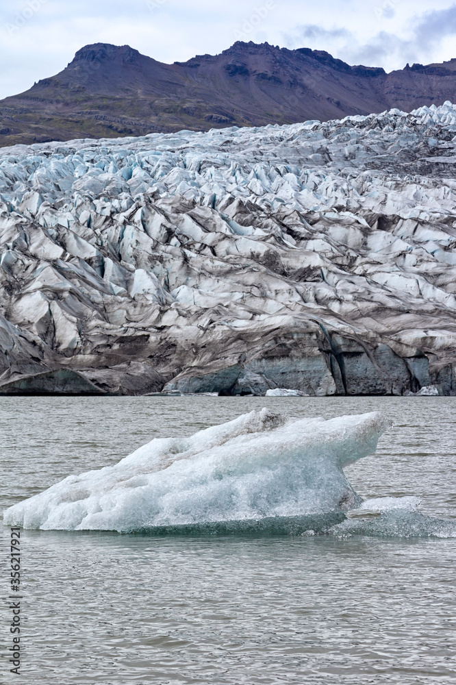 View to the ice front of the glacier Flaajokull in the east of Iceland.