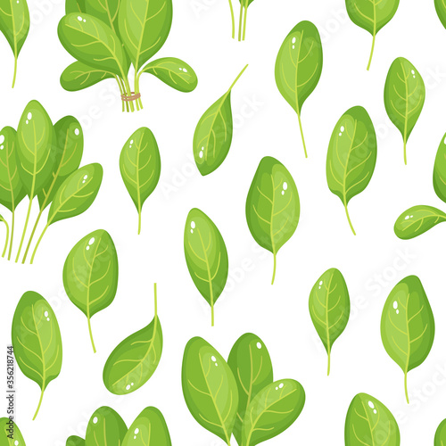 Cartoon bright spinach seamless pattern isolated on white