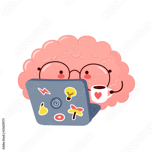 Cute brain work on notebook. Vector