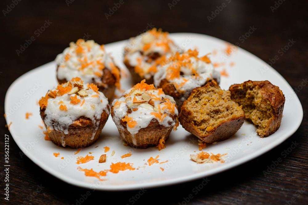 delicious healthy carrot cake muffins with white cream