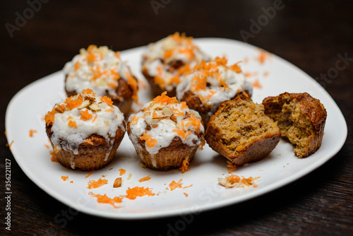 delicious healthy carrot cake muffins with white cream