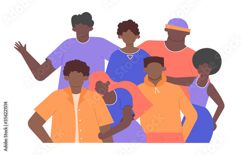 Portrait of cute african american university students. Group of people. Vector flat illustration.